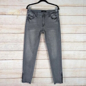 Kancan Women’s Size 29 Slim Ankle Zip Skinny Jeans Gray Stretchy Raw Edge Hem
